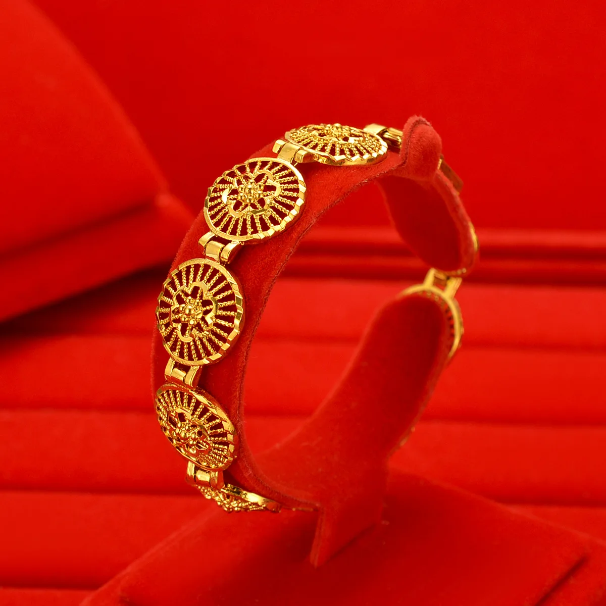 

AU999 Gold Bracelet Womens Small Fresh Daisy Watch Chain Hollow 24k Pure Gold Sunflower Wrist Chain Real Gold Jewelry