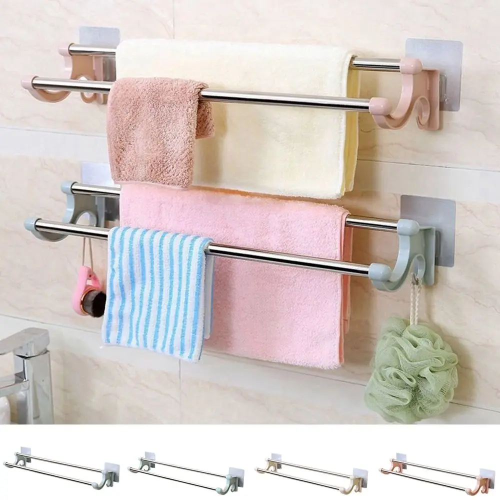 Towel Bar Perforation-free Bathroom Extended Bathroom Cool Double Pole Wall Hanging Towel Rack Toilet Single Pole Slipper Bar