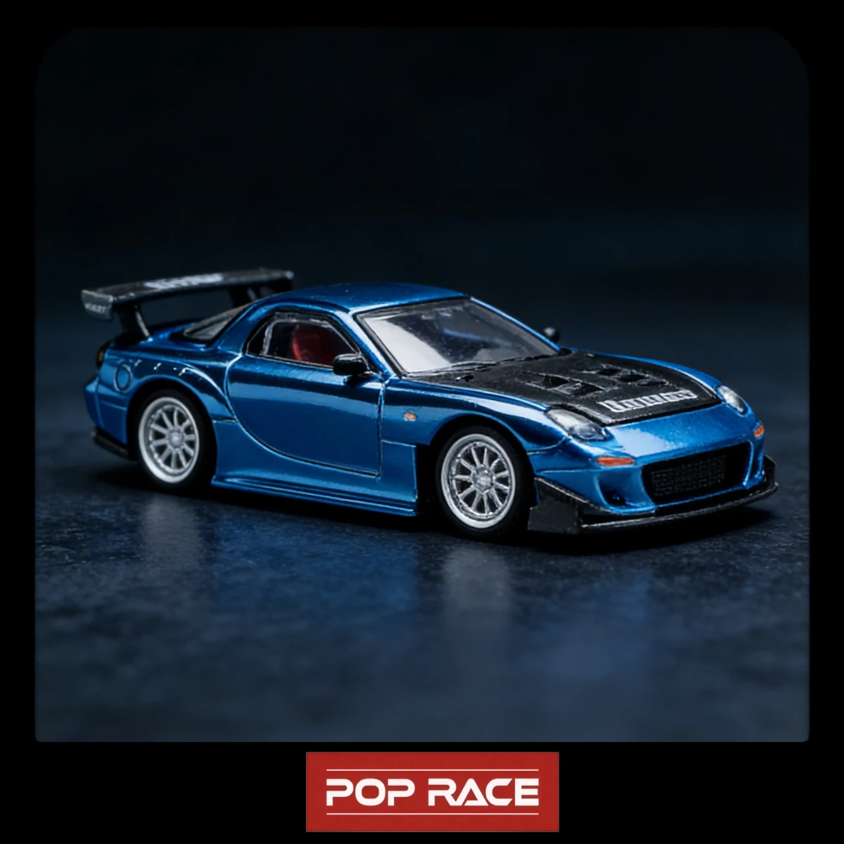 

POP RACE 1:64 Mazda RX-7 FD3S RE-Amemiya Widebody Blue Chrome With Openable Hood Diecast Model Car In Stock Ready To Ship