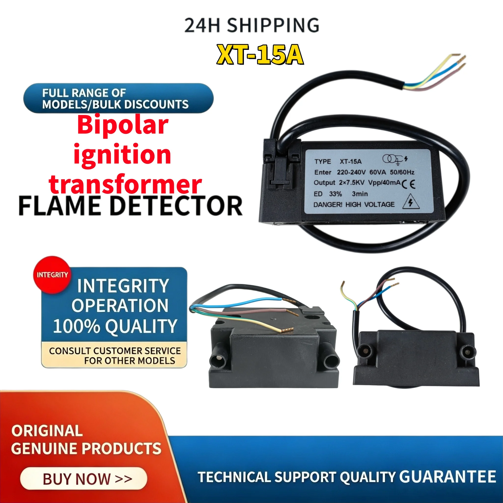 

220V XT15A Bipolar Ignition Transformer With Wires Ignition Pins Industrial Grade High Voltage Burner Igniter Parts, 24h Fast Sh