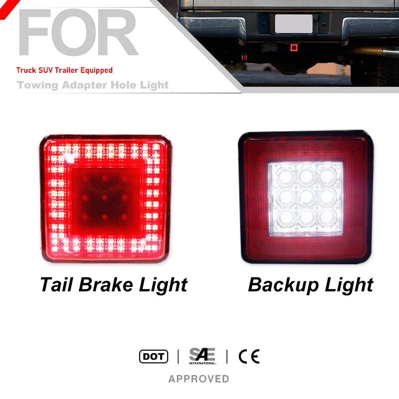 3-In-1 Universal LED Hauling 2" Receiver Truck SUV RV Trailer Rear Bumper Driving lamp Brake Tail Reverse Tow Hitch Cover Light