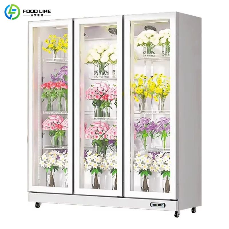 Customized Flower Display Cooler Commercial Vertical Floral Showcase LED Lighting Anti Fog Glass Door Flower Cabinet