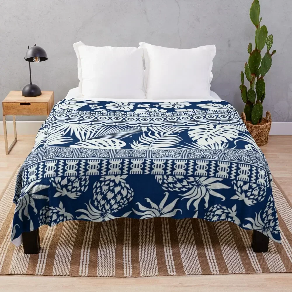 

Polynesian - Hawaiian Hibiscus Tribal blue Throw Blanket Warm Napping Blanket for Office Couch Bed