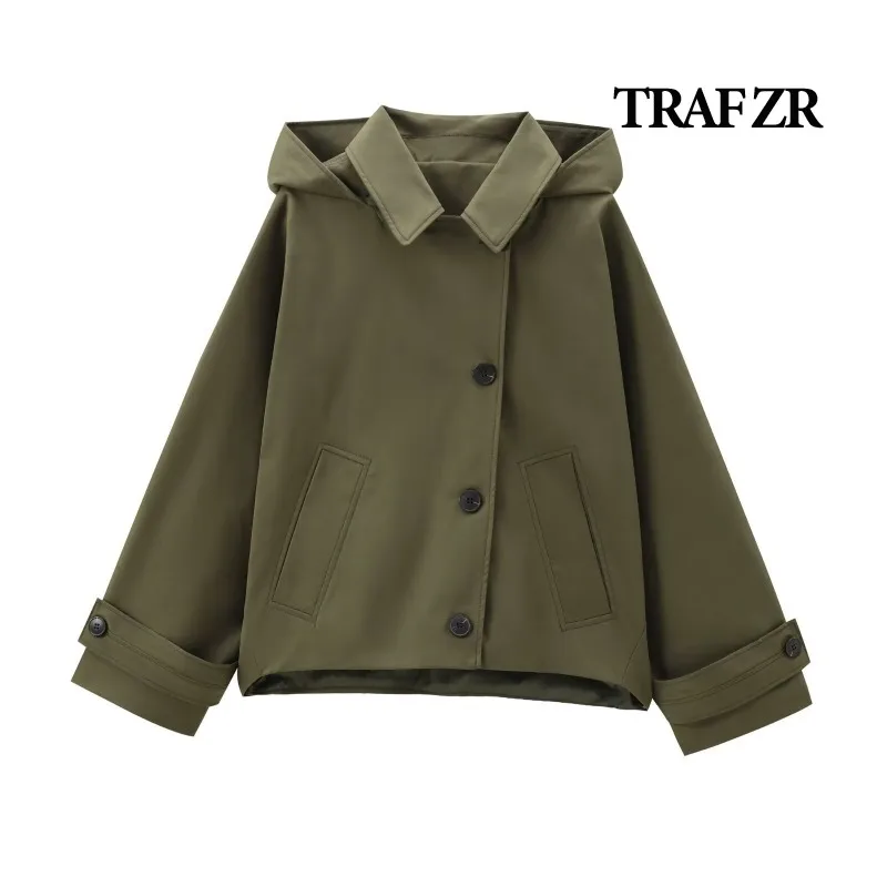 TRAF ZR Lady Jackets Women\'s Hooded Windbreakers Elegant Luxury Women\'s Coat New in Coats American Vintage Casual Coats