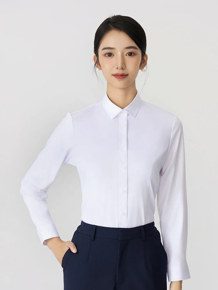 

Женская офисная рубашка Sinuen из бамбукового волокна, белая, с длинным рукавом, профессиональная, немнущаяся, приталенная, однотонная, для работы и повседневной носки