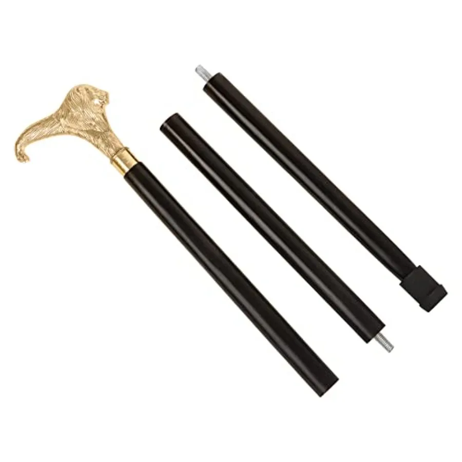 عصا مشي خشبية سوداء بمقبض أسد من النحاس مصنوعة يدويًا مثالية للاستخدام الداخلي والخارجي بتصميم أنيق مع ثلاثة أضعاف
