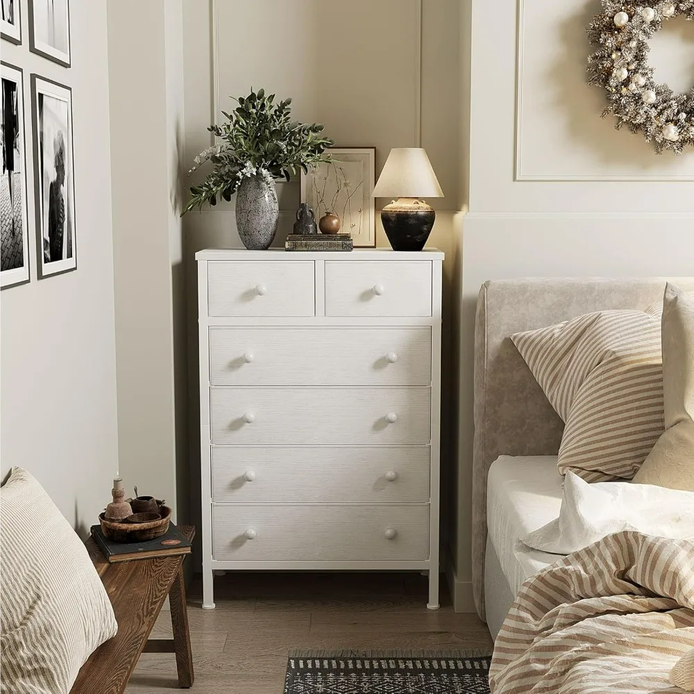 

White Chest of Drawers for Bedroom Dresser with 6 Drawer Fabric Dressers for Closet Girls Modern