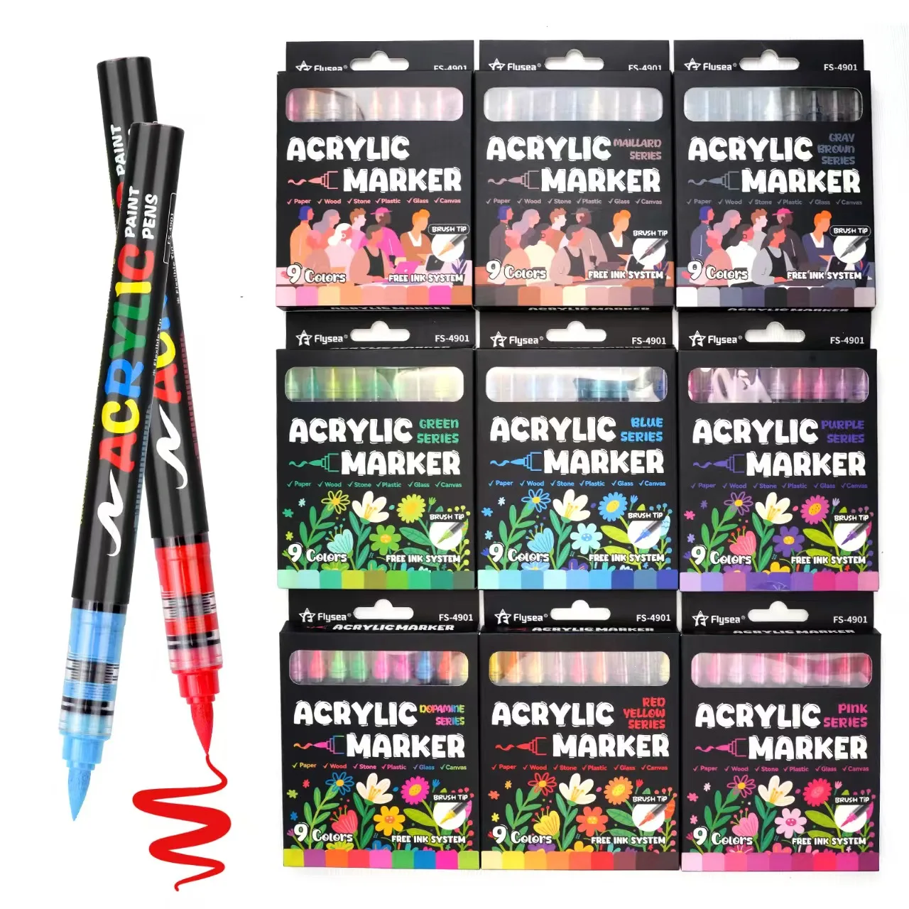 Water-Based Acrylic Paint Markers, Soft Brush Tip Acrylic Paint Pens, Automatic Ink Control, Suitable for Rocks, Eggshells, Wood, Glass, Paper, and Cups