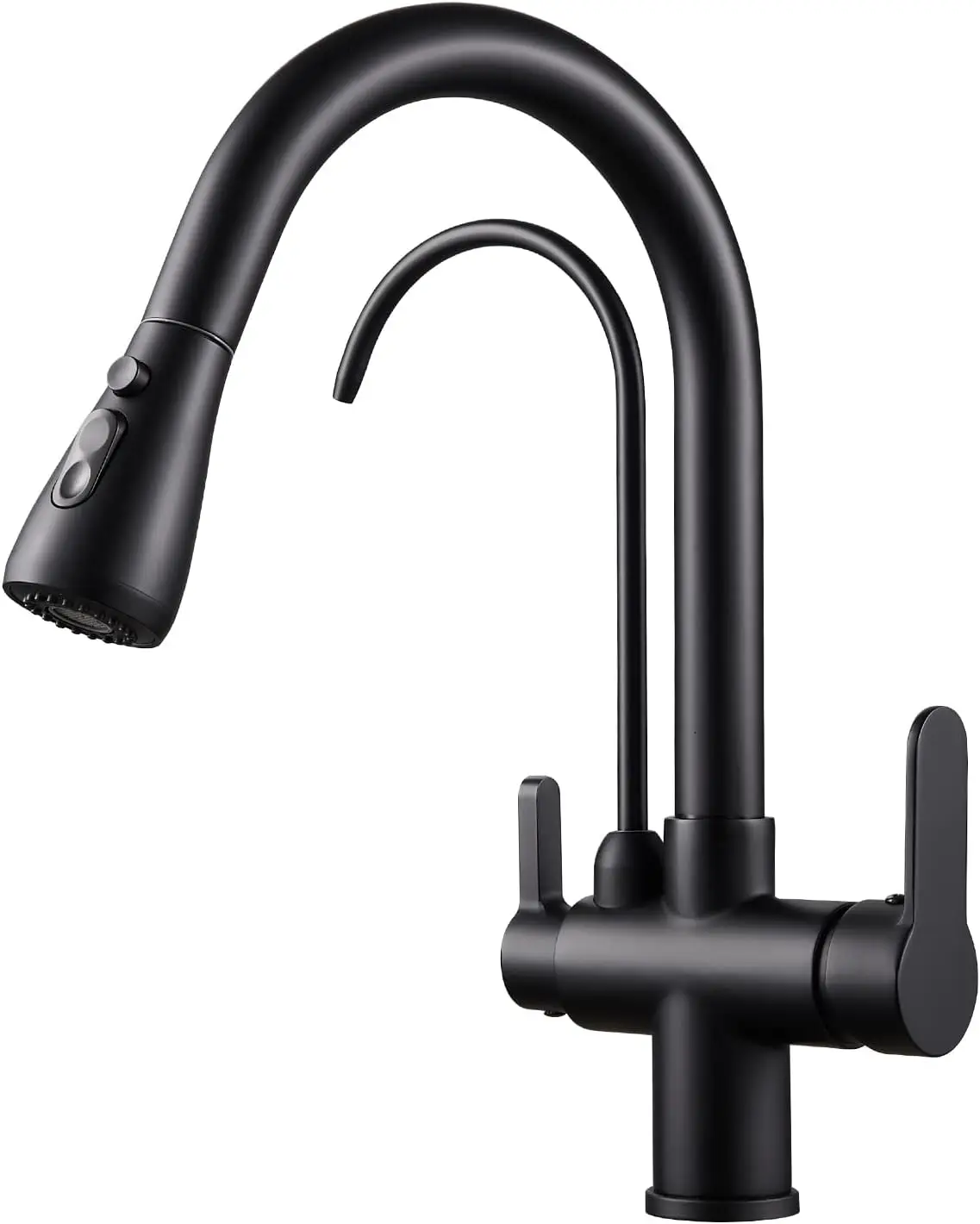 3-in-1 Matte Black Pull-Down Kitchen Faucet with Water Filter & Drinking Spout