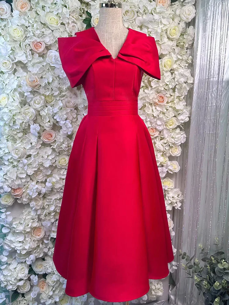 vgh party dress VGH Solid Elegant Chic Long Dresses For Women V Neck Short Sleeve High  Waist Temperament Slimming Dress Female Fashion Style New