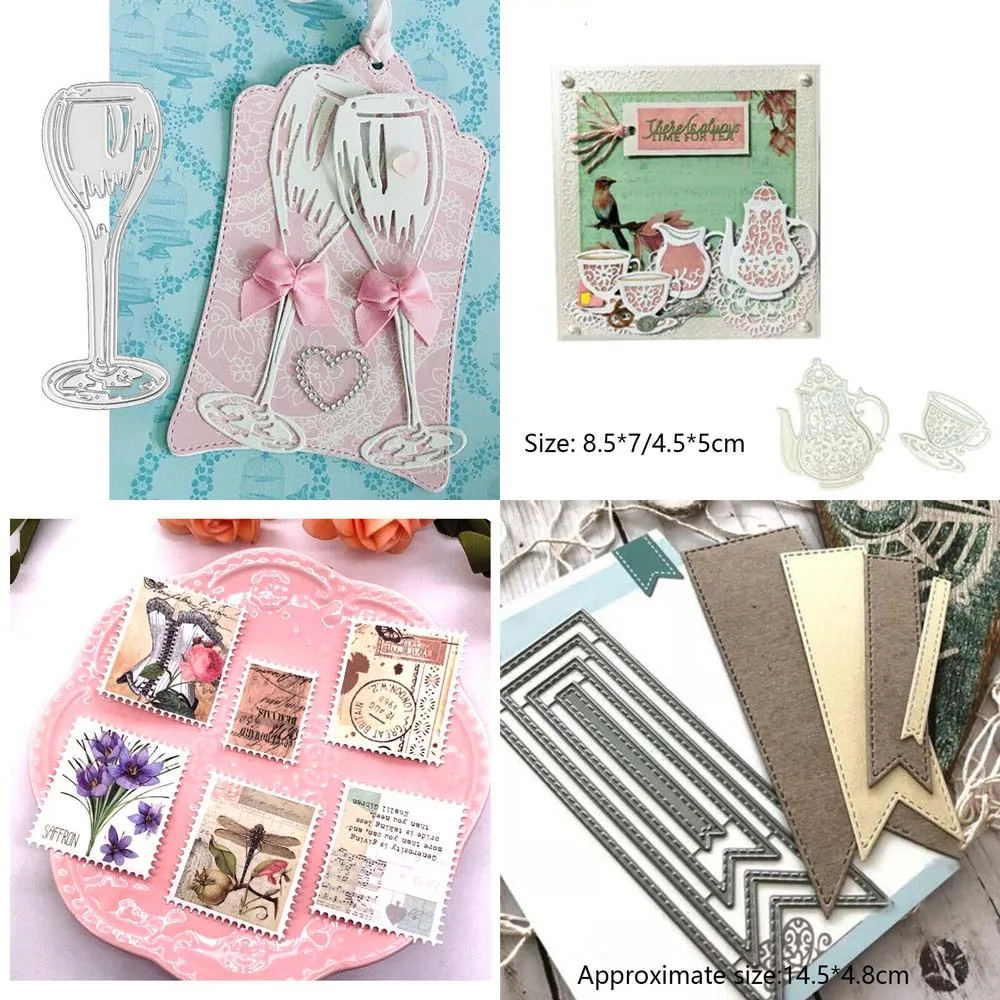 Weinglas Glas Topf Etikett Metall Stanzformen Scrapbooking Dekoration Papier Handwerk Form Klinge Punch Präge Schablonen Vorlage