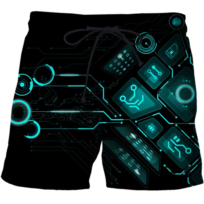 Harajuku Summer 3D Printing Artificial Intelligence Information Technology Era Beach Shorts For Men 5G Graphic Short Pants Trunk