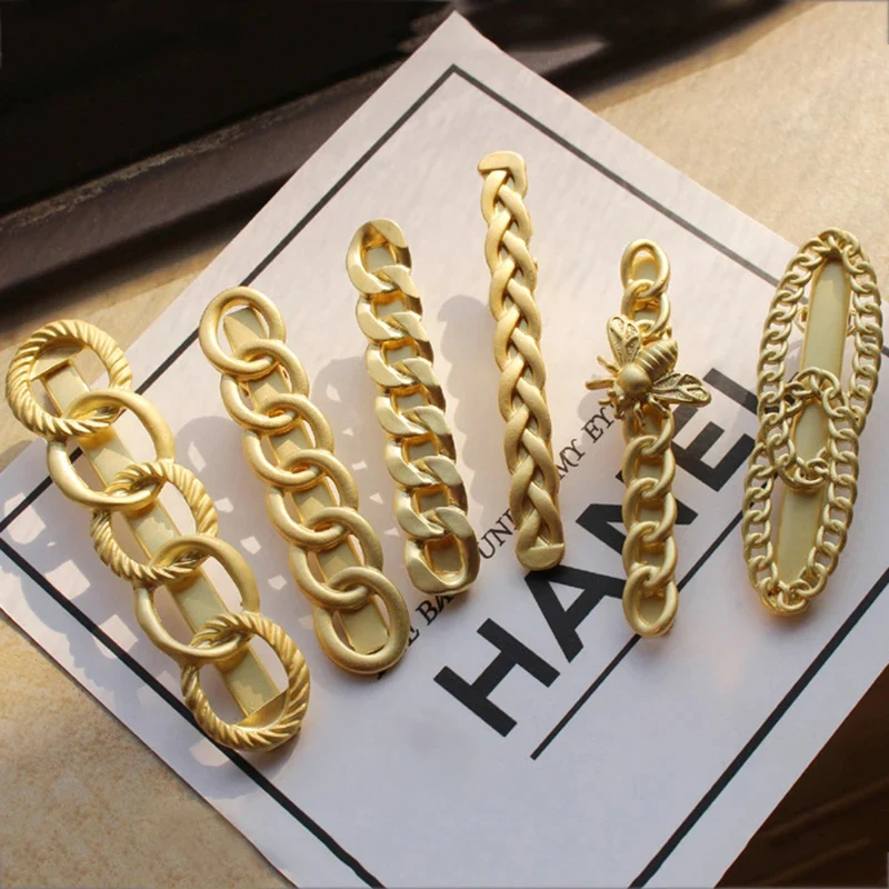 Fashion Chain Hair Clip Acetate Alloy Hairgrip Barrettes Hairpin Geometric Gold Color Side Pins Women Hair Accessories