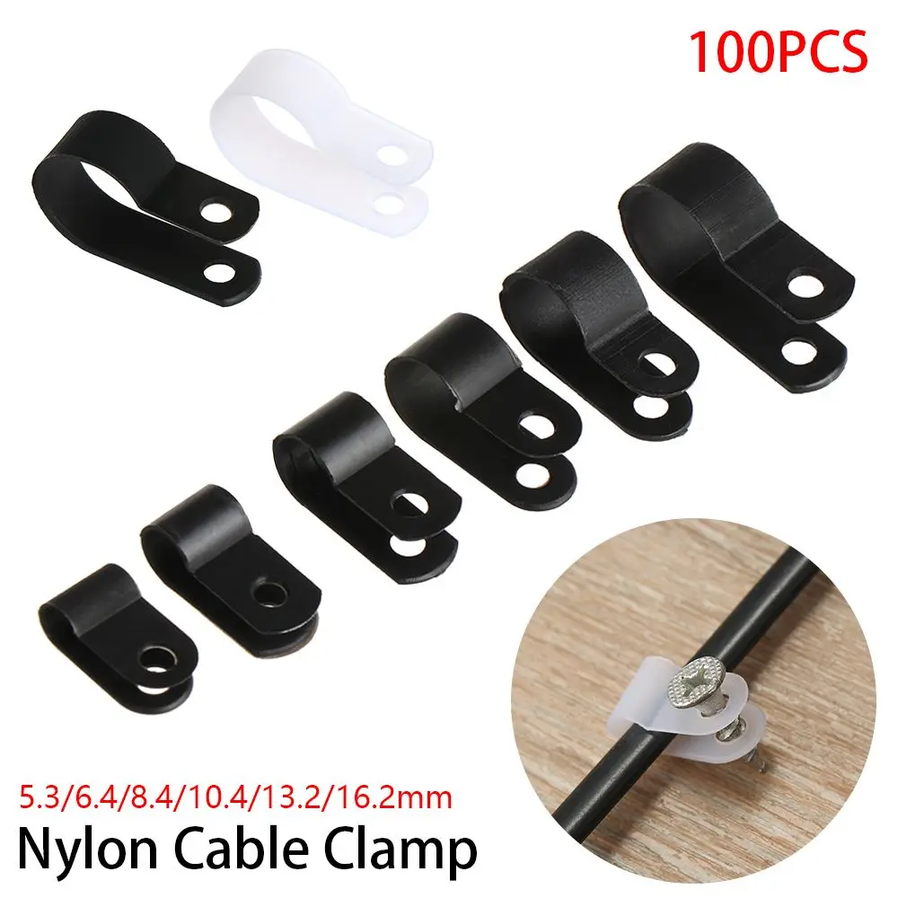 100PCS Durable Hardware Metal Electrical Fittings R-Type Clip Wiring Hose Fasteners Pipe Mounting Fix Nylon Cable Clamp