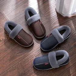 Big Size 50 51 Men Women Slippers Winter Warm Pu Leather Waterproof Slides Home Bedroom Casual Plush Shoes Non Slip Indoor Flats