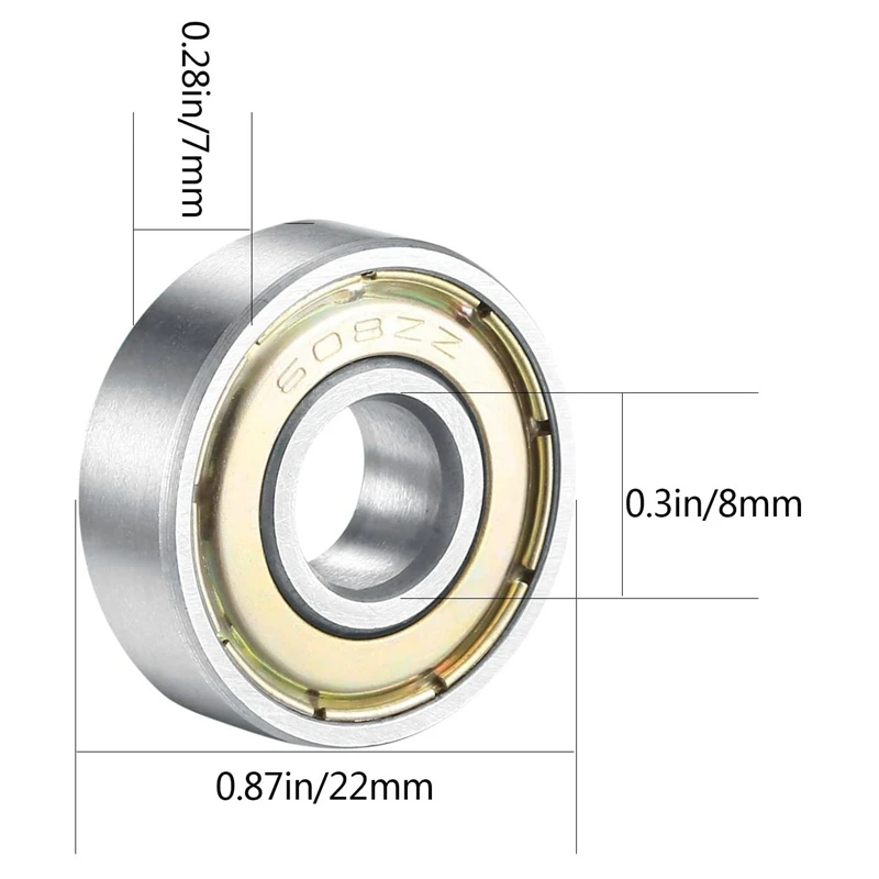 608ZZ Double Shielded Ball Bearing, Metal Deep Groove Ball Carbon Steel Miniature Roller Bearing, 20 Pieces