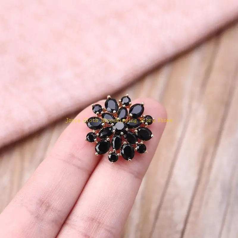 

5Pcs 21mm Black for Rhinestone Flower Shaped Buttons with Metal Loop Jewelry Embellishments for DIY Crafts Garment Acces 10CD