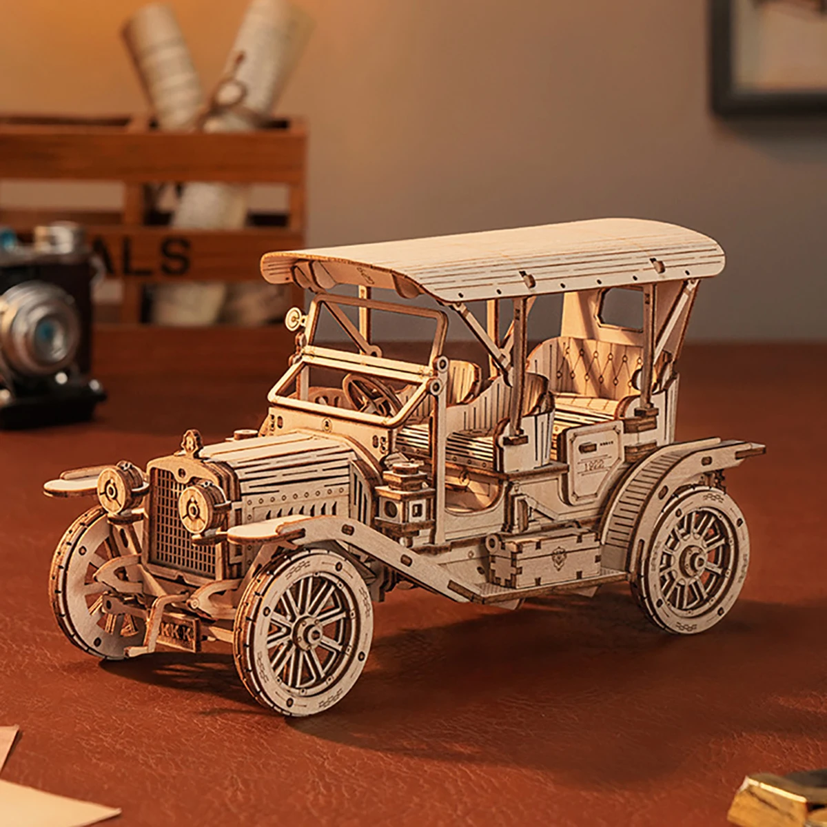 Classic Car 3D Car Wooden Puzzle Scale Model,DIY Model Kit, Handcraft Gift,Home Decoration,Mechanical Model Kit, Building Toy