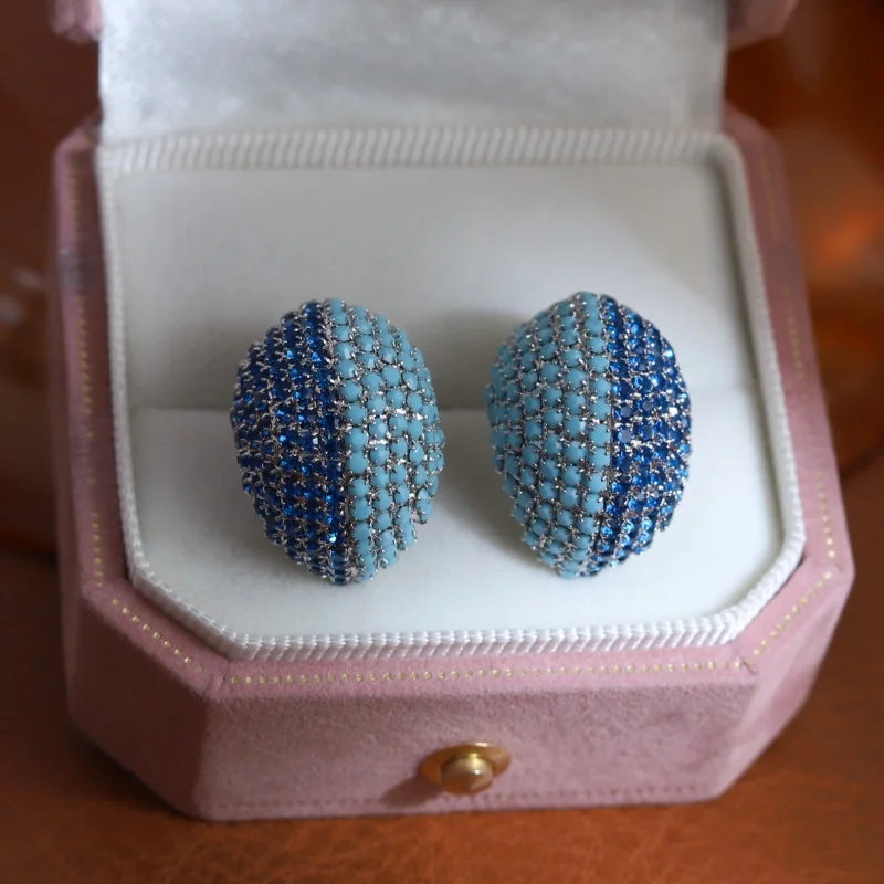 تصميم كوري جديد مجوهرات عصرية مطلية بالفضة أقراط فاخرة من الزركون الأزرق إكسسوارات الحفلات النسائية الأنيقة #3