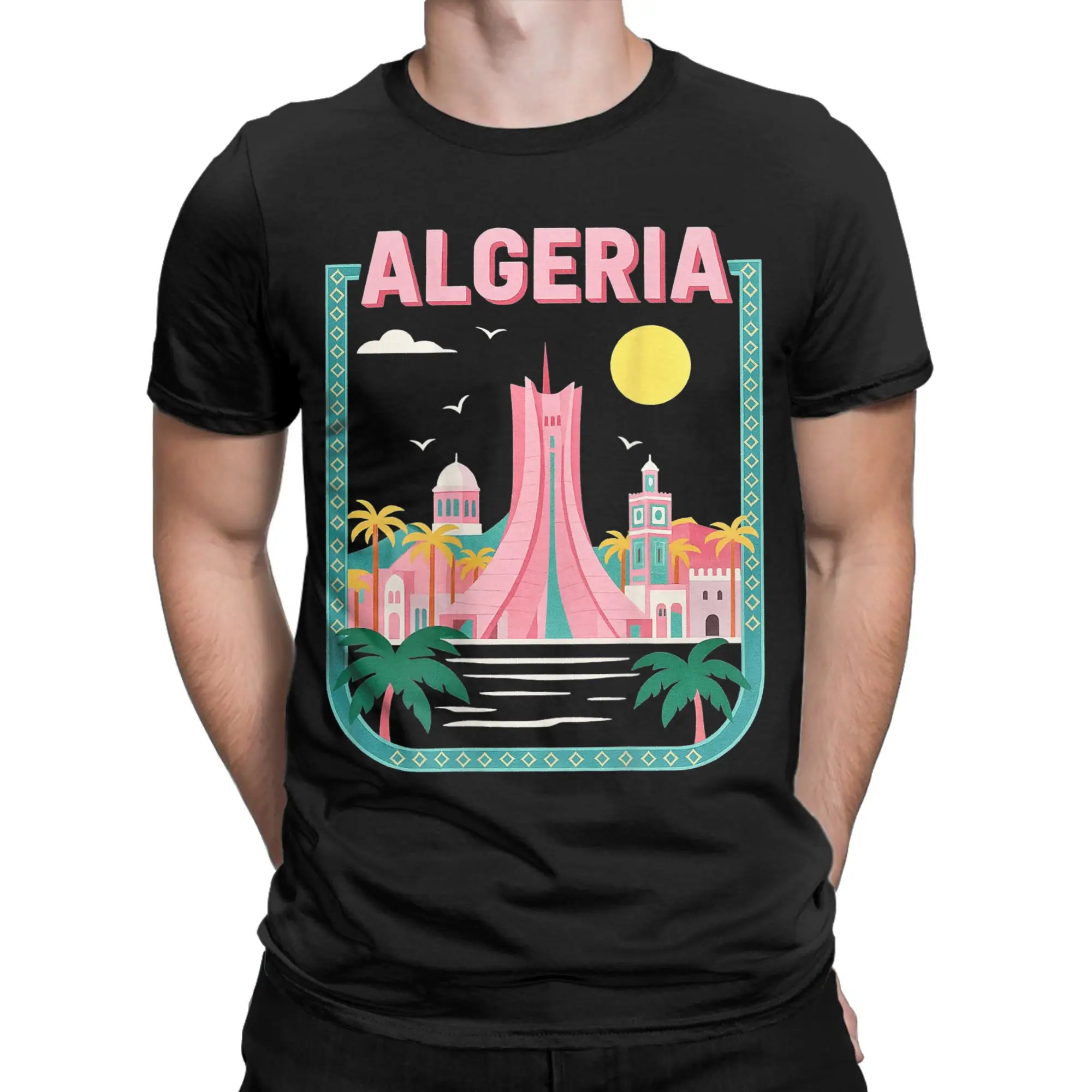 Creative Algerie Algeria imprime au dos T-Shirts Men Crewneck 100% Cotton T Shirt  Short Sleeve Tee Shirt Plus Size Clothes