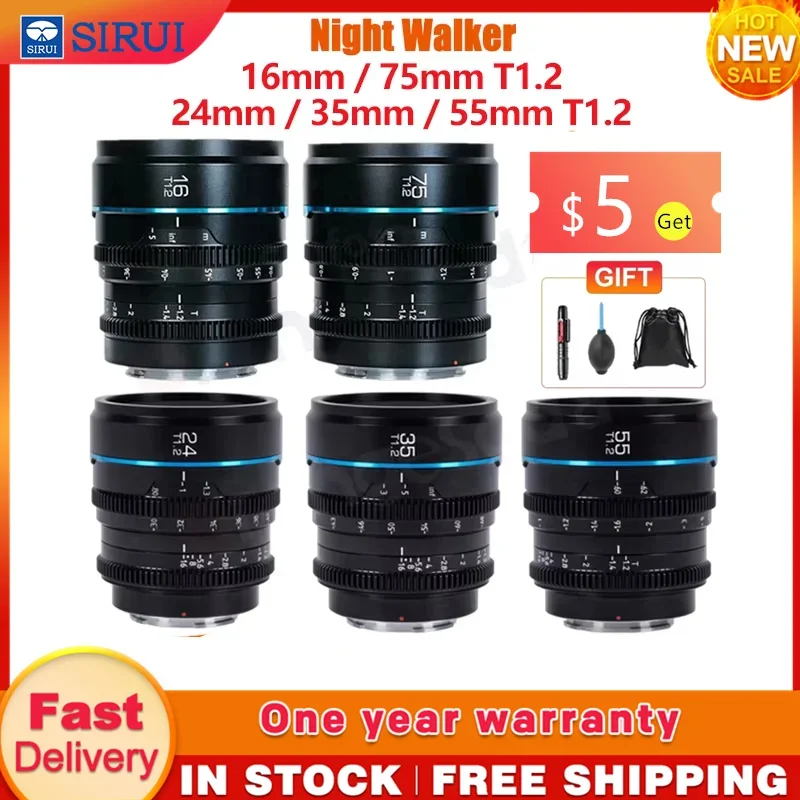SIRUI Night Walker 16mm 24mm 35mm 55mm 75mm T1.2 S35 lente Cine APS-C grande para Sony E Fuji X Canon RF M4/3 SNIPER nightwalker