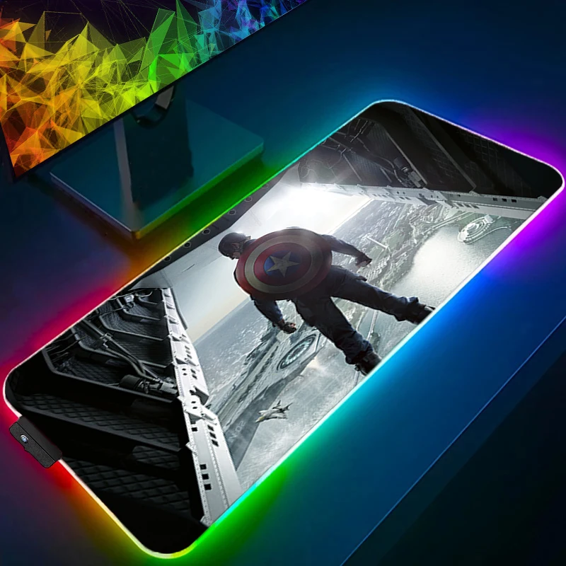 Alfombrilla de ratón RGB Capitán América retroiluminación Gamer bloqueo borde teclado LED alfombrilla de ratón de escritorio alfombra de goma Tapis Souris alfombrilla de ratón para juegos
