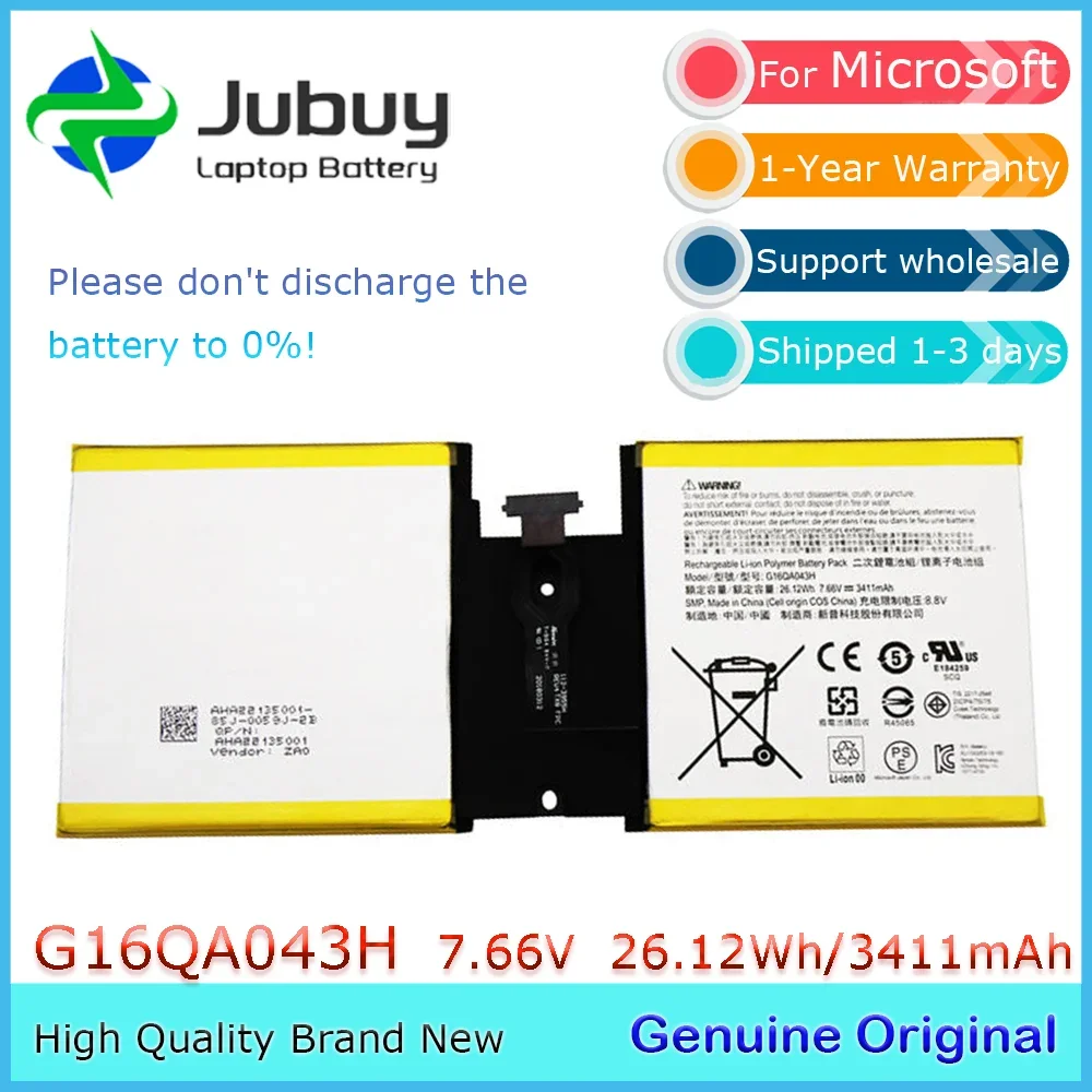 

G16QA043H Оригинальный аккумулятор для ноутбука 7,66 В, 26,12 Втч для планшетов Microsoft Surface Go 1824 1825 серии и т. д.