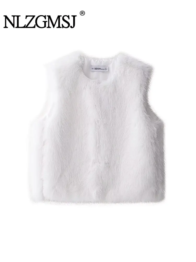 

Women 2025 New Fashionable Faux Fur Warm Vest Jacket Fur High Neck Sleeveless Vest Coat Women Shaggy Open Front Outerwear Vest