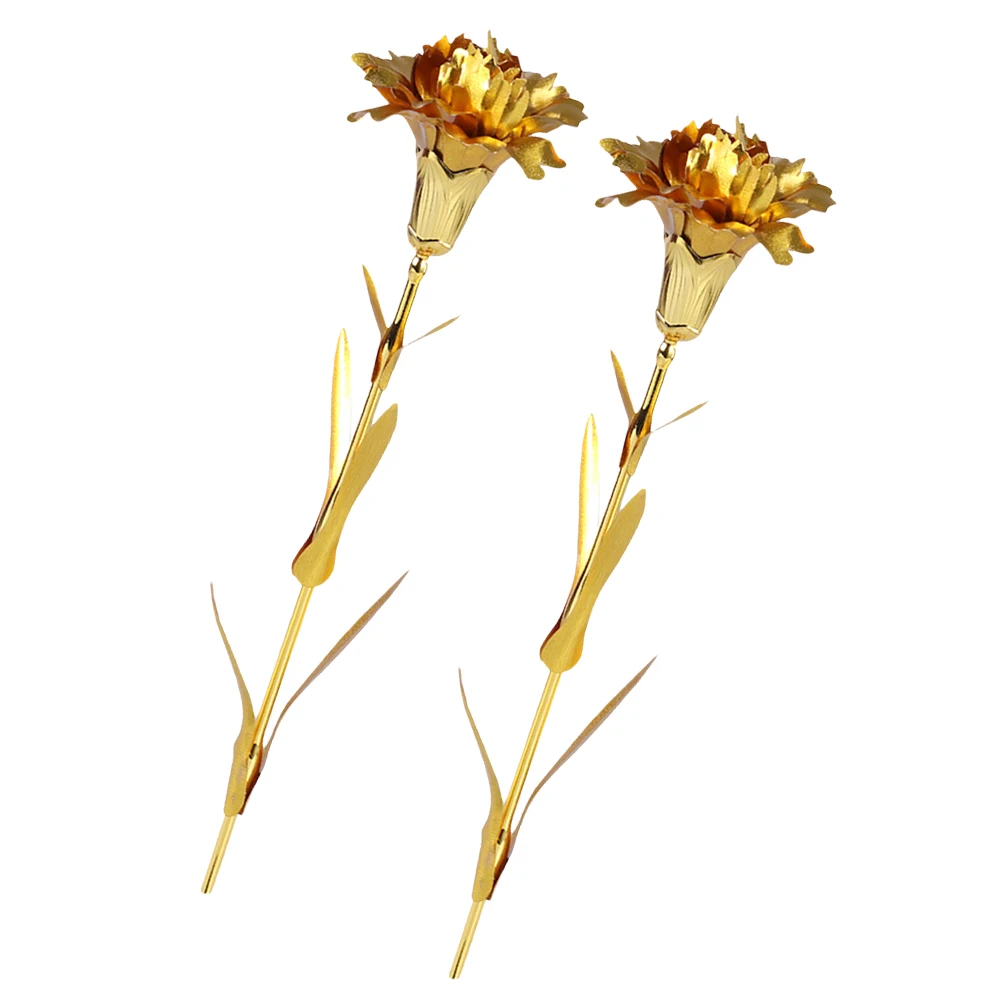 

2Pcs Gold Carnations Artificial Flowers Mother's Day Gifts Artificial Flower NonFading Everlasting