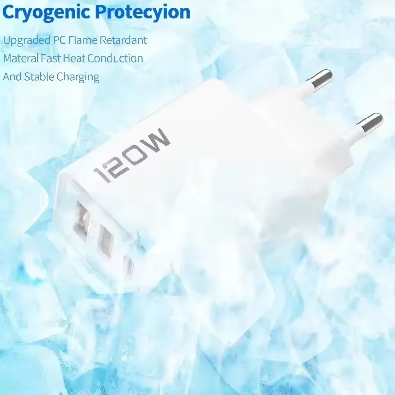 شاحن Xiaomi 120W 4 Port USB من النوع C، كابل بيانات شحن سريع، محول شاحن هاتف USB لهاتف Samsung IPhone Huawei Wall Charger