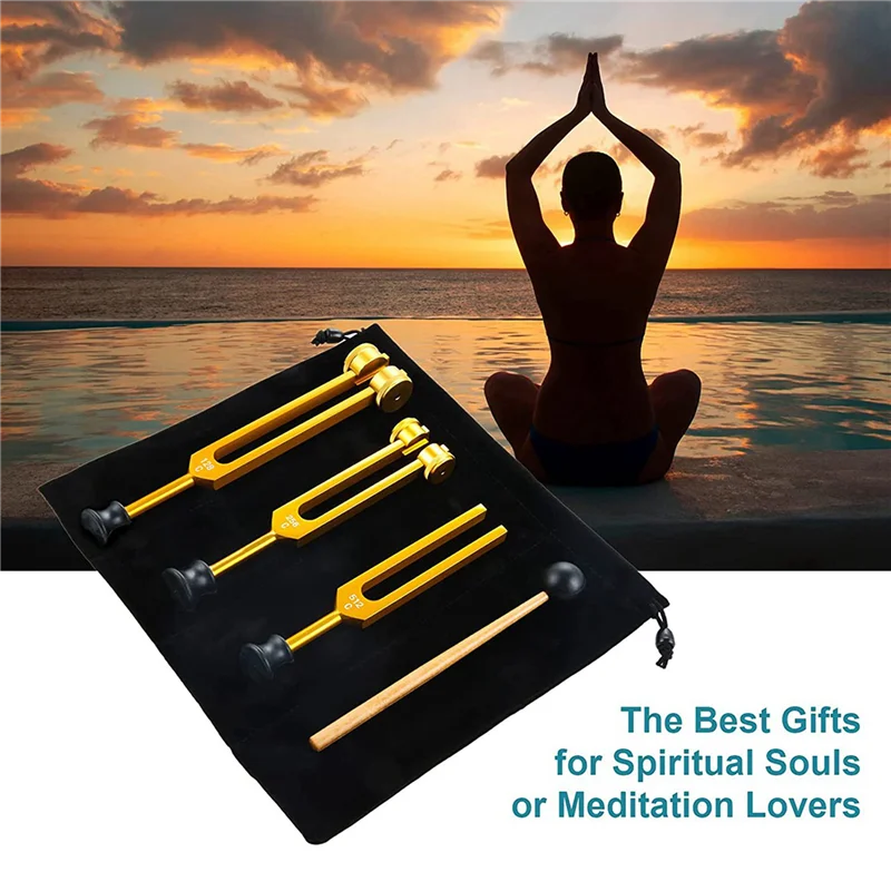 6Pack Tuning Fork Set(128Hz, 256Hz, 512Hz) Tuning Fork Kit For Healing, Chakra, Sound Therapy, Sonic Slider Fork (Gold)-A78G