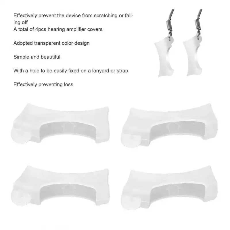 4Pcs Transparent Silicone Hearing Aids Protective Cover with Hole Prevent Loss Hearing Amplifier Earphone Protector for Elderly
