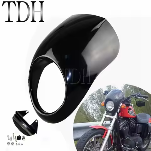 Black Motorcycl Head Lamp Mask Headlight Fairing Front Cowl Fork Mount For Harley Dyna Sportster FX XL 1200 883 5.75 Inch Mask