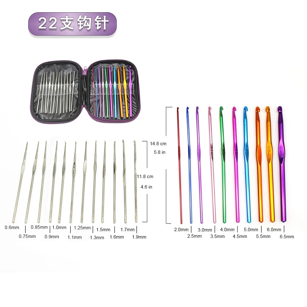 22Pcs Crochet Set Crochet Set With Storage Bag Ergonomic Knitting Needle Blunt Needle DIY Beginner Manual Weaving Craft Art Tool