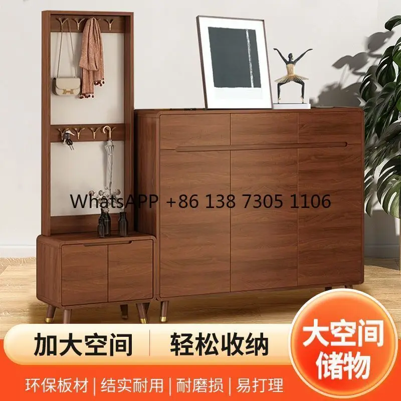 

Entry solid wood shoe cabinet large capacity partition hanger seat stool integrated foyer Chinese entrance