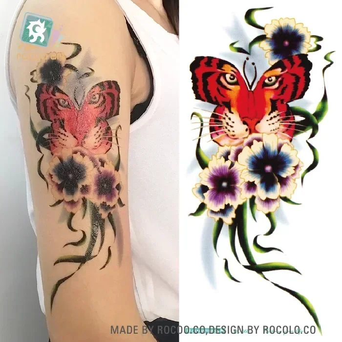 Tatuagem Temporária Adesivos, Tatuagem De Flores Grandes, Braços Peito, Rosa Tigre, Falso, Crisântemo, Aquarela