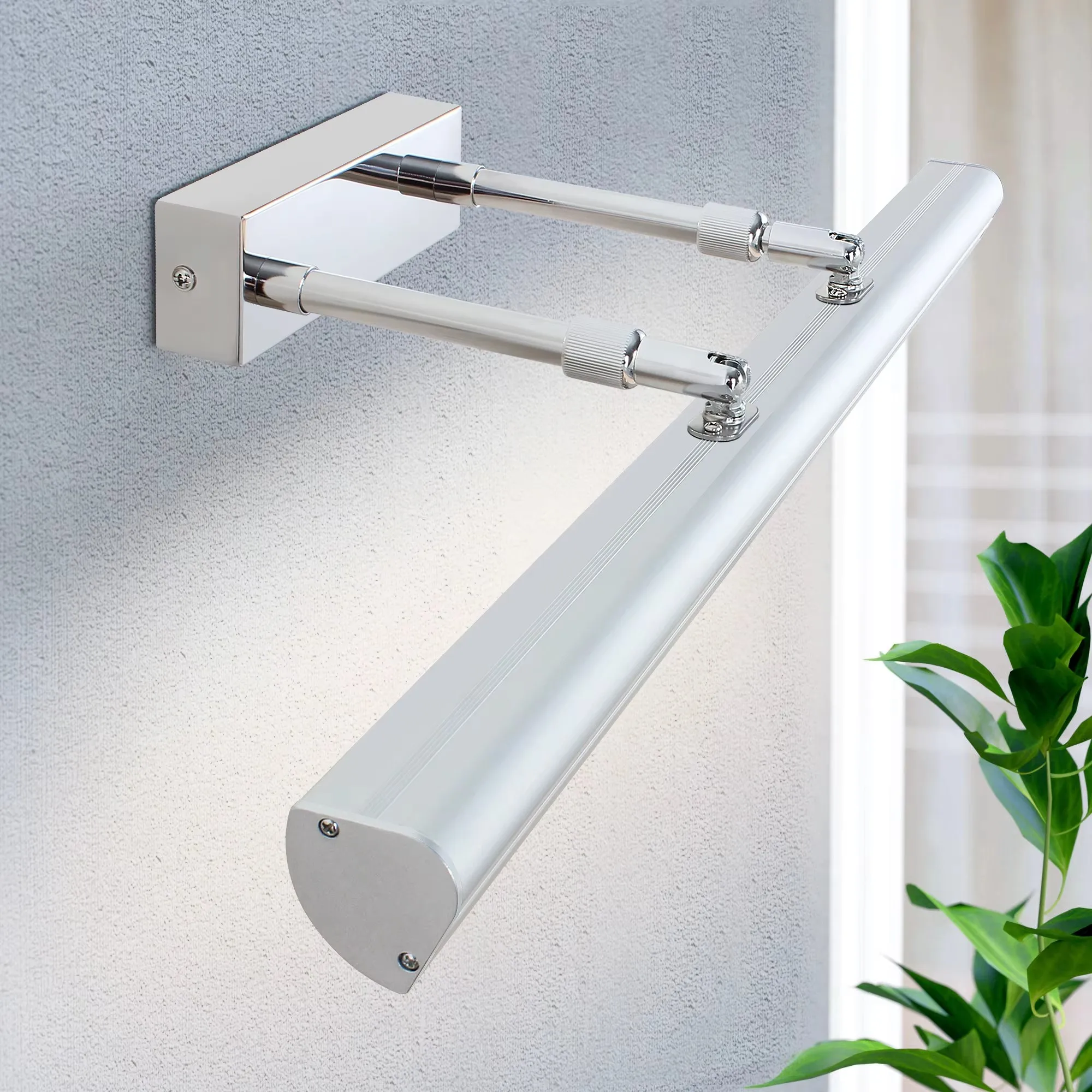 

MantoLite LED Bathroom Wall Light 12W, 60CM Mirror Makeup Light Waterproof Functionality, Brushed Silver Revolving Wall Light