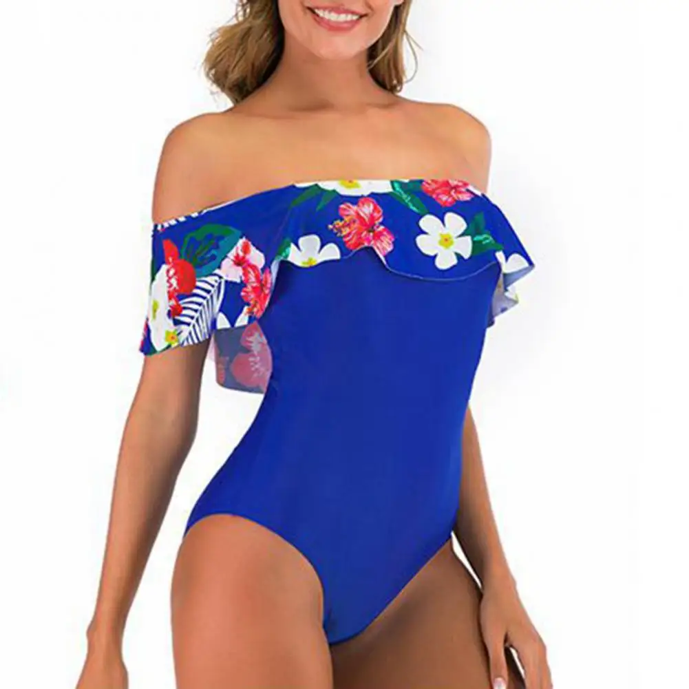 Beach wear Monokini-Badeanzug mit Blumen druck und Rüschen besatz für schnell trocknende einteilige Bade bekleidung in S-Form