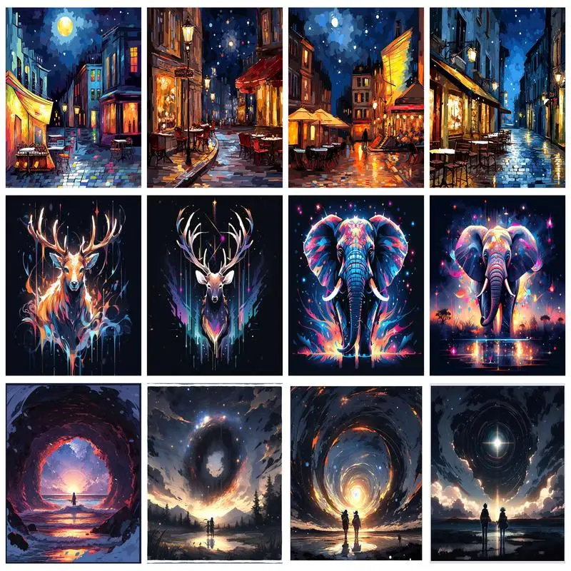 RUOPOTY DIY Paint By Numbers Kits Night Street Oil Picture Drawing Coloring Living Room Oil Pain Hand Painted Kits By Numbers