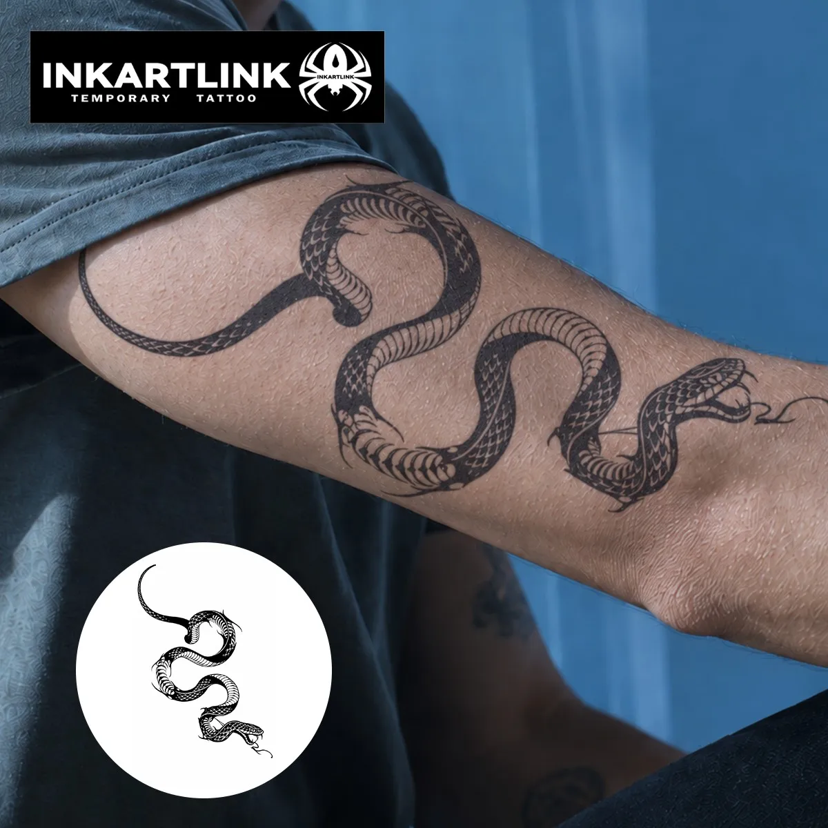 INKARTLINK 1PC Herbal Coiled Snake Tattoo Lasts 2-5 Days, Unisex for Parties, Night Out & Hardcore Style