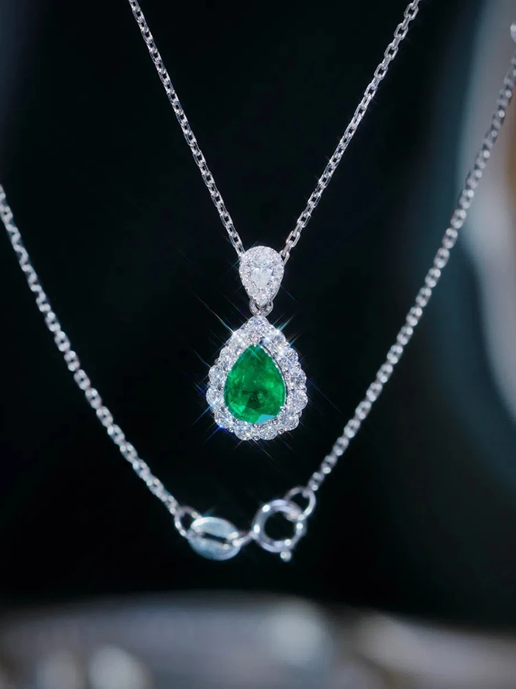 S925 Sterling Silver Necklace Women's Green Zircon Water Drop Pendant Necklace for Everyday Holiday Party Gifts