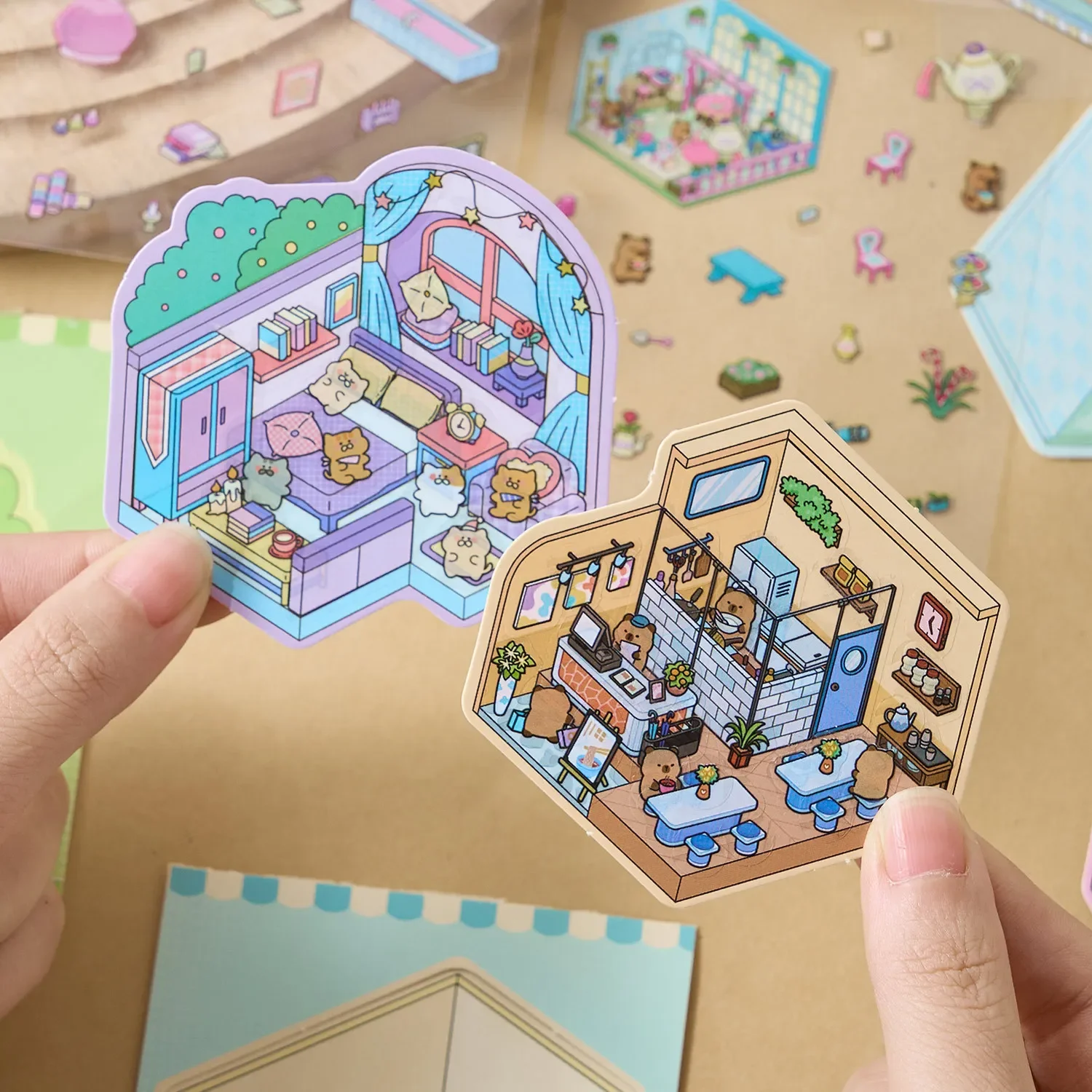 

1Pack/2Pack Cute Cartoon Student Sticker Book Gentle Melody Series Mini Hand Account Scenery Building