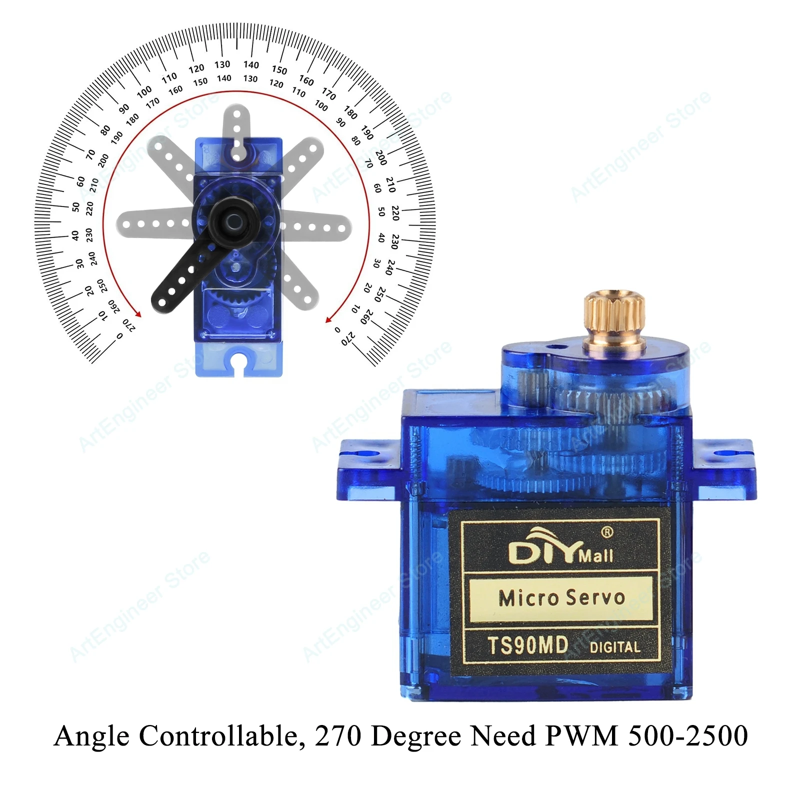 Micro Servo Motor TS90MD Set 90/180/270 degree Angle controllable 4.8V-6V Metal gear simulation steering gear for RC Planes 9g