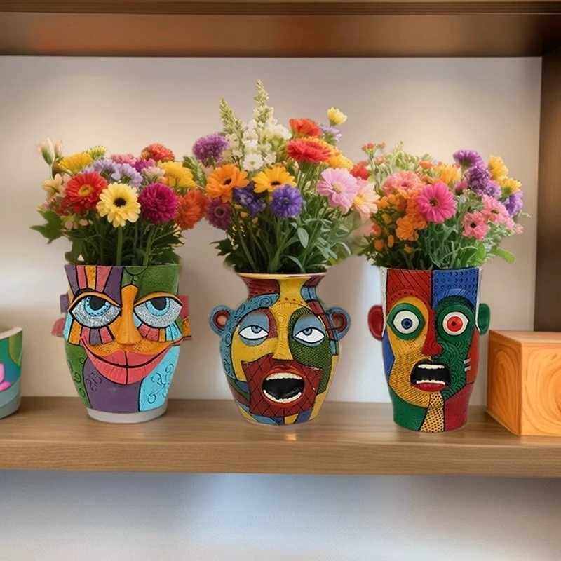 

Abstract Face Flower Pot Decorative Planter Picasso Vases Balcony Succulent Plant Holder Ornament Home Garden Decor Accessory