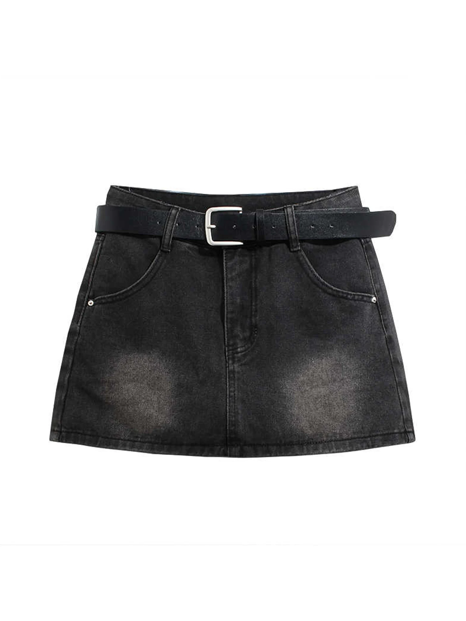 Women's Black Gothic Y2k A-line Denim Skirt Harajuku Mini Jeans Skirts Aesthetic Vintage Cowboy Skirt 2000s Emo Clothes Summer