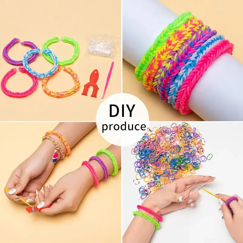 Bandes de caoutchouc colorées, Kit de fabrication de bracelets artisanaux pour enfants, ensemble de bandes de métier à tisser créatives, jouets artisanaux tissés arc-en-ciel, cadeau d'anniversaire