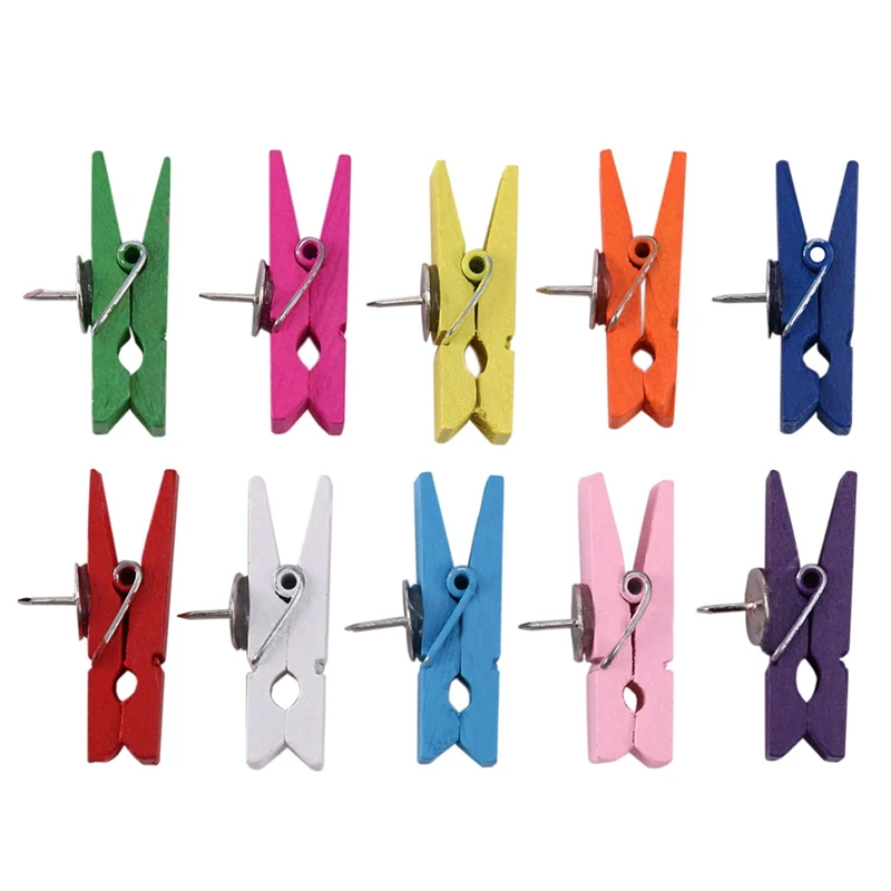 Push Pins With Wooden Clips Pushpins Tacks Thumbtacks, Creative Paper Clips With Pins For Cork Boards Notes Photos Wall And Craf
