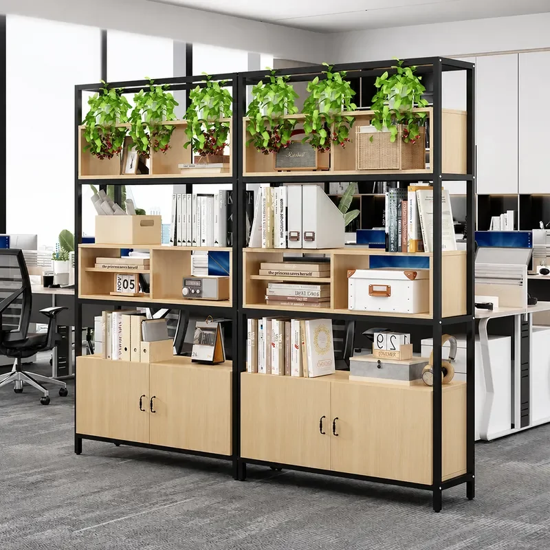Wrought Iron Shelf Display Floor Rack Office Partition Cabinet Steel Wood Bookshelf Living Room Hallway Storage Screen
