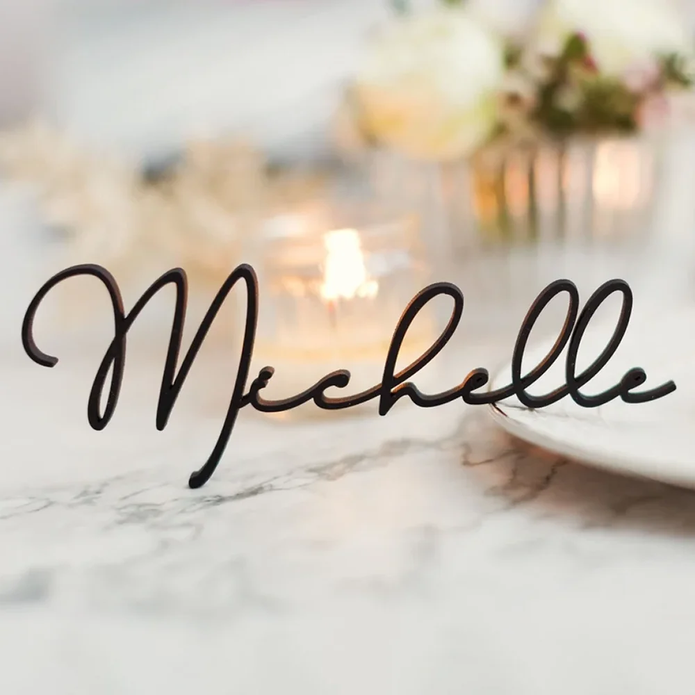 20pcs Custom Wedding Table Seat Name Tags Wedding Place Cards Laser Cut Acrylic Names Anniversary Birthday Party Table Decor