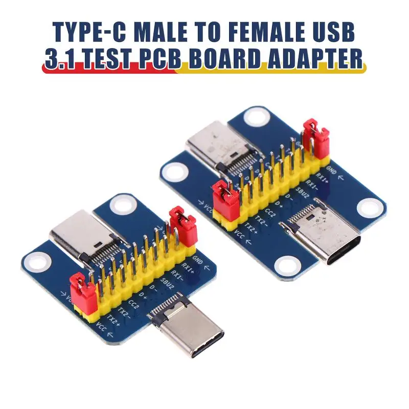 USB3.1 Type C Male To Female Test PCB Board Adapter With 2.54mm Pin Socket For Data Wire Signal Transfer Detection Testing Suppl